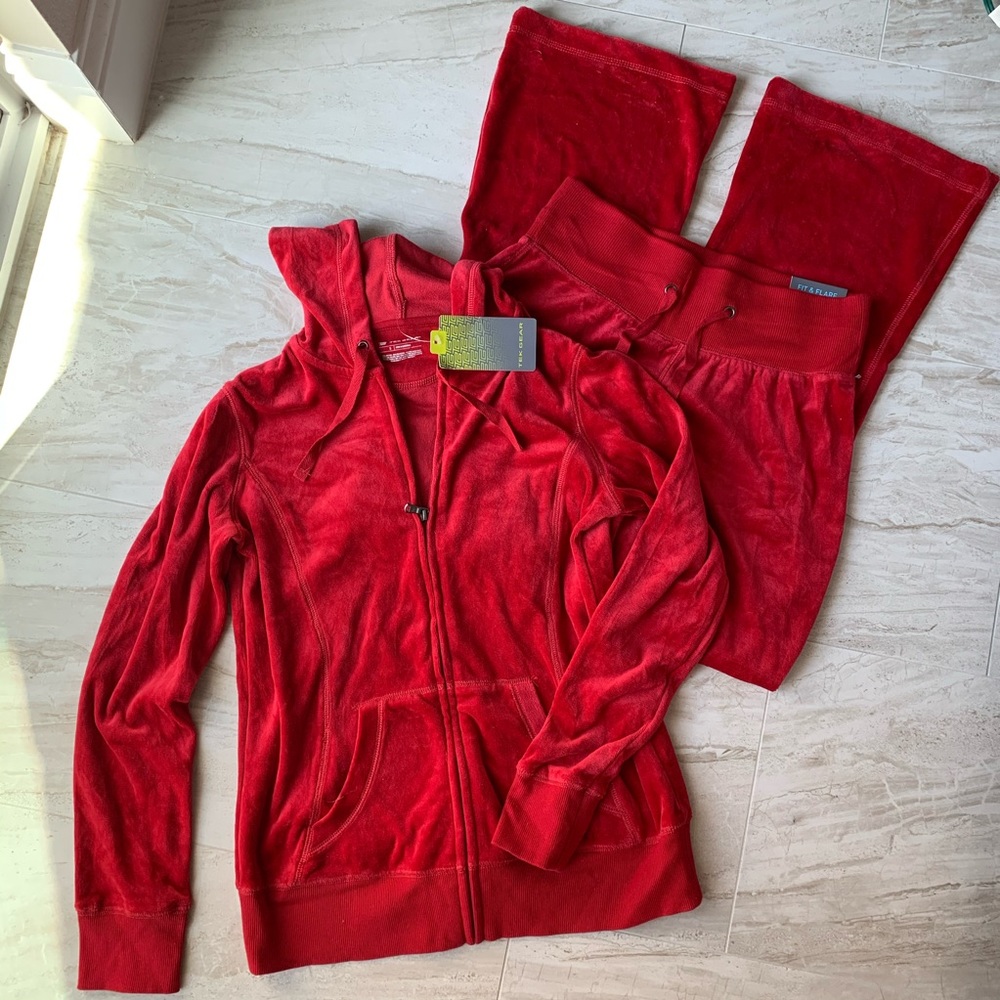 Red velour 2- piece tracksuit